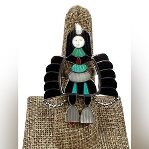 Janet Amesoli Zuni Sterling Silver Turquoise Multi Stone Kachina Ring 7.75